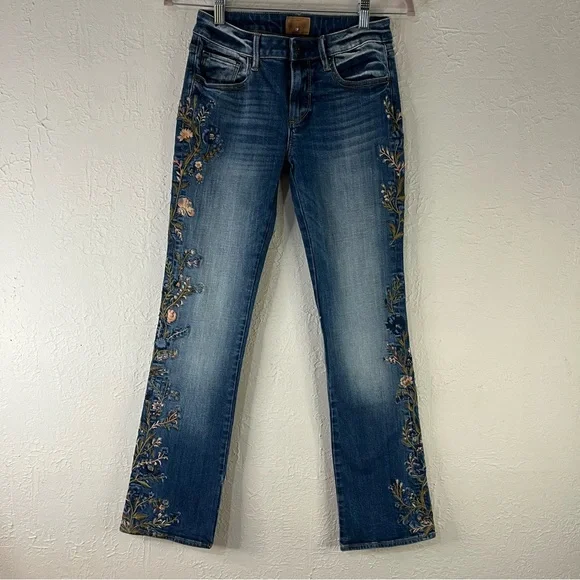 DRIFTWOOD Blue Embroidered Bootcut Jeans with Floral Accent - Picture 5 of 16